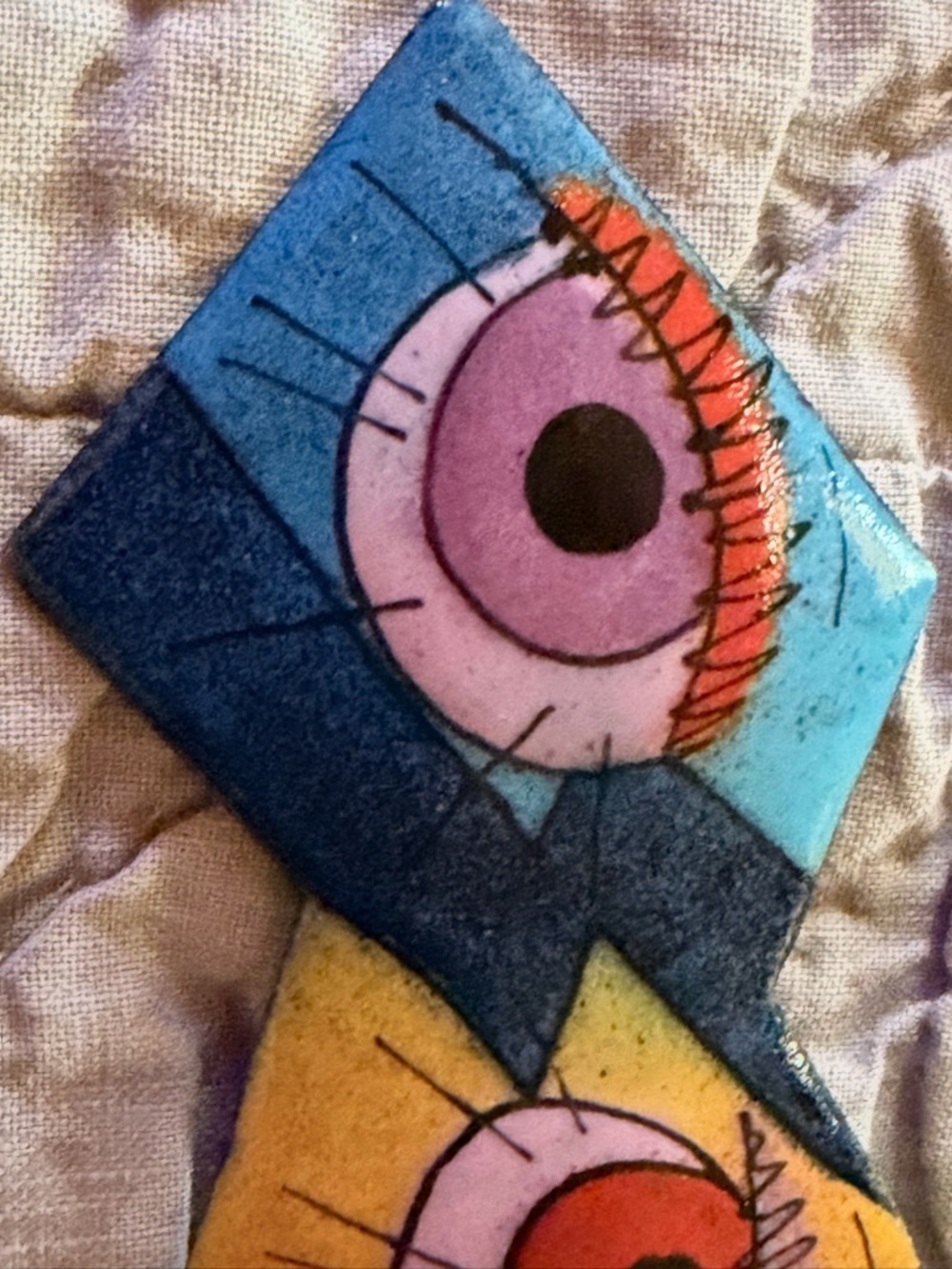 Brooch - Susan Jones 1991 - Enamel On Copper - Abstract Eyes - Signed By Artist View 3